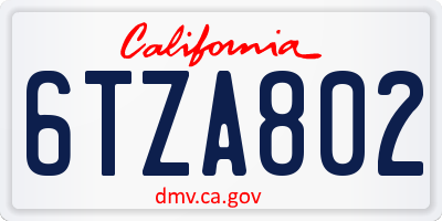 CA license plate 6TZA802