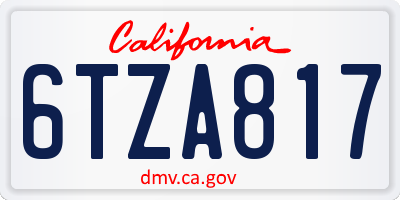 CA license plate 6TZA817