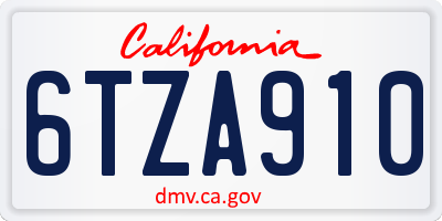 CA license plate 6TZA910