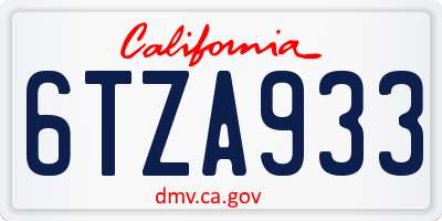 CA license plate 6TZA933