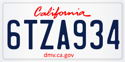 CA license plate 6TZA934