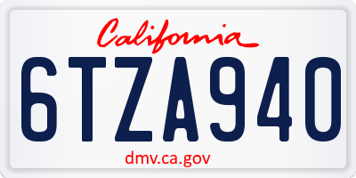 CA license plate 6TZA940