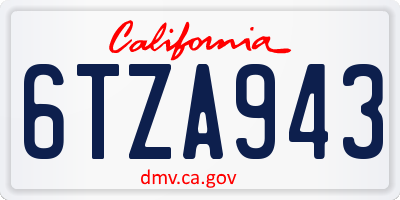 CA license plate 6TZA943