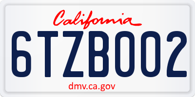 CA license plate 6TZB002