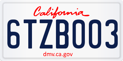 CA license plate 6TZB003