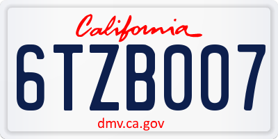 CA license plate 6TZB007