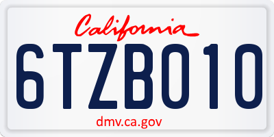 CA license plate 6TZB010