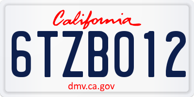 CA license plate 6TZB012