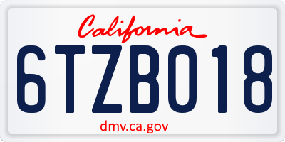CA license plate 6TZB018