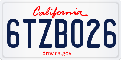 CA license plate 6TZB026