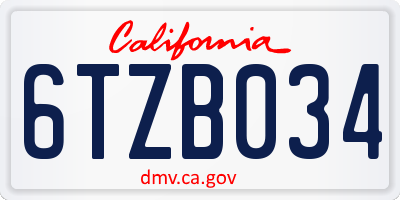 CA license plate 6TZB034