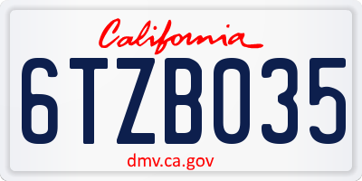 CA license plate 6TZB035