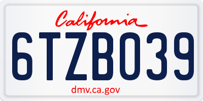 CA license plate 6TZB039