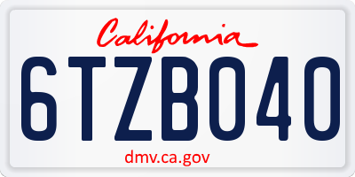 CA license plate 6TZB040