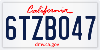 CA license plate 6TZB047
