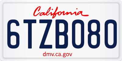 CA license plate 6TZB080