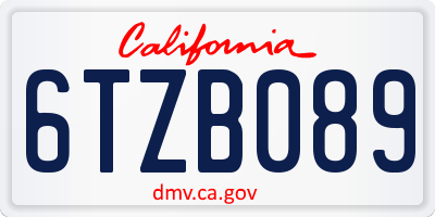 CA license plate 6TZB089