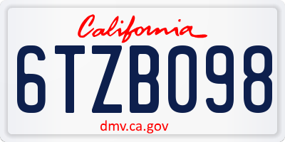 CA license plate 6TZB098
