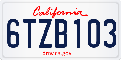 CA license plate 6TZB103