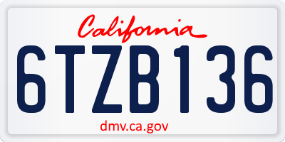CA license plate 6TZB136