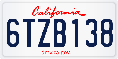 CA license plate 6TZB138