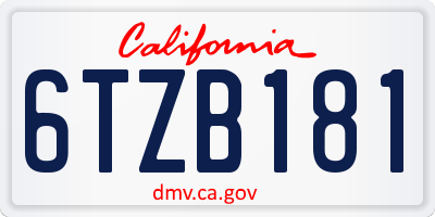 CA license plate 6TZB181