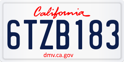 CA license plate 6TZB183