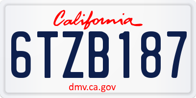 CA license plate 6TZB187