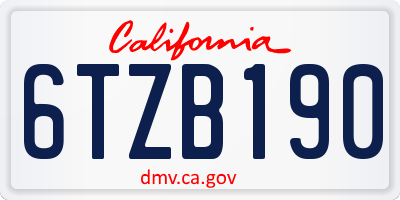 CA license plate 6TZB190