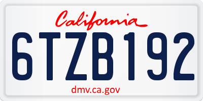 CA license plate 6TZB192