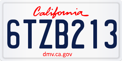 CA license plate 6TZB213