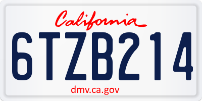 CA license plate 6TZB214