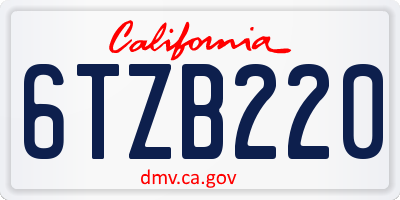 CA license plate 6TZB220
