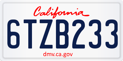 CA license plate 6TZB233