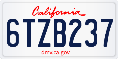 CA license plate 6TZB237
