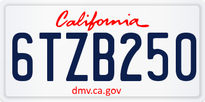 CA license plate 6TZB250