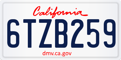 CA license plate 6TZB259