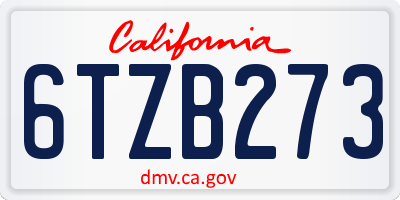 CA license plate 6TZB273