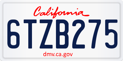 CA license plate 6TZB275