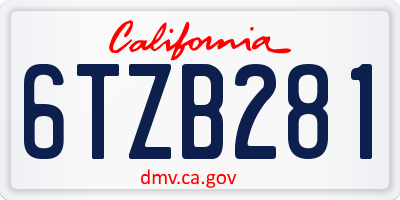 CA license plate 6TZB281