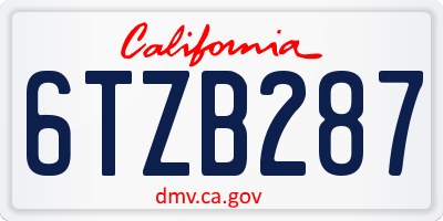 CA license plate 6TZB287