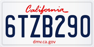 CA license plate 6TZB290