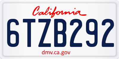 CA license plate 6TZB292