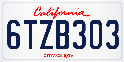CA license plate 6TZB303