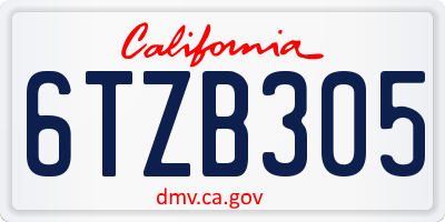 CA license plate 6TZB305