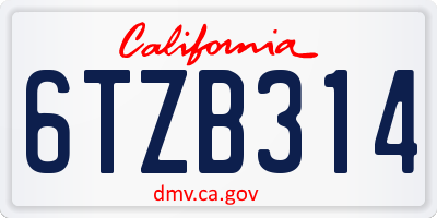 CA license plate 6TZB314