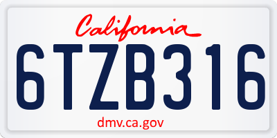 CA license plate 6TZB316