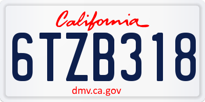 CA license plate 6TZB318