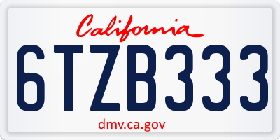 CA license plate 6TZB333