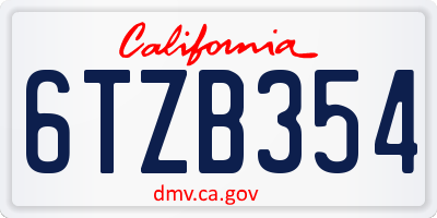 CA license plate 6TZB354